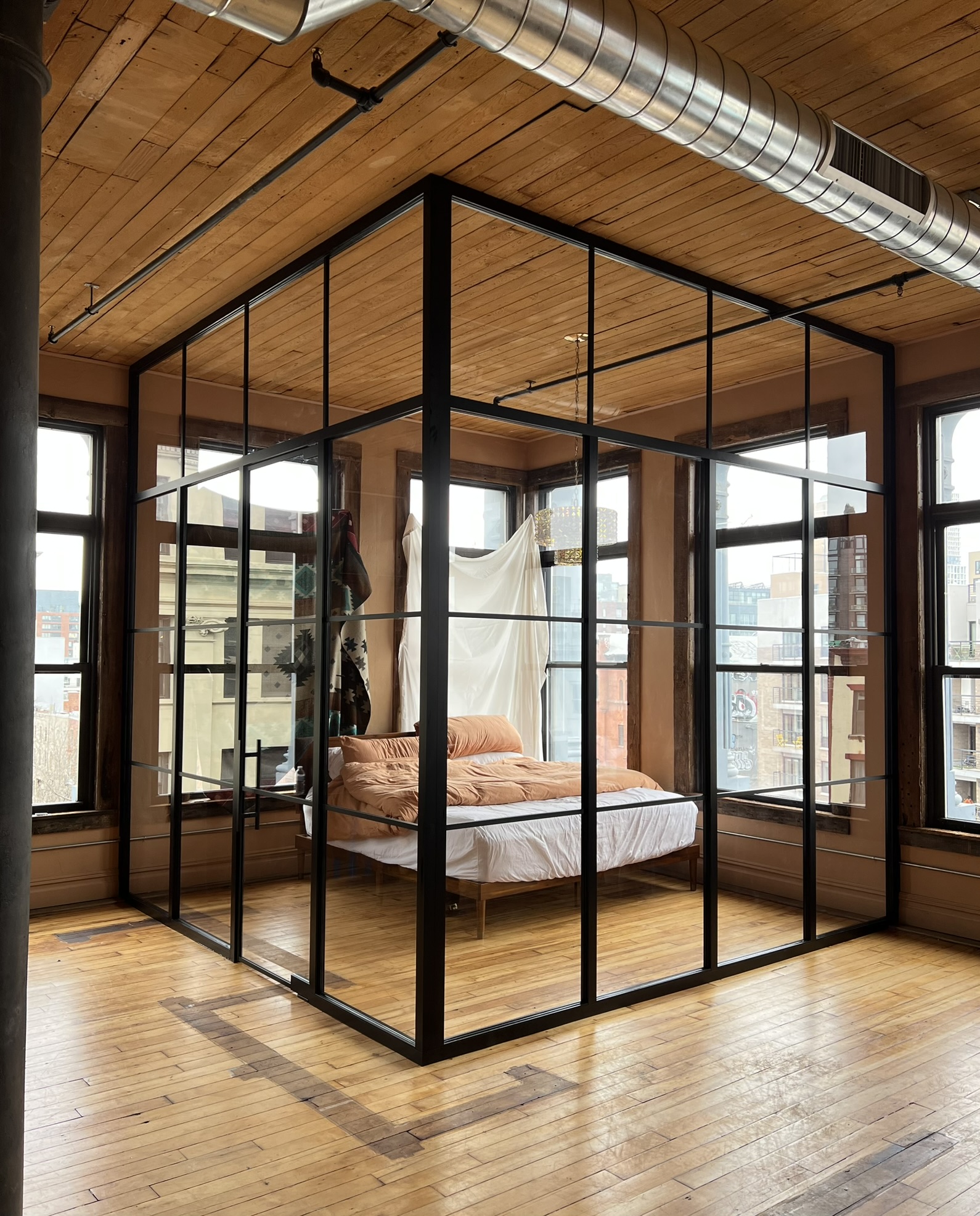 Loft glass bedroom enclosure, Williamsburg Brooklyn by WiseGlass NY