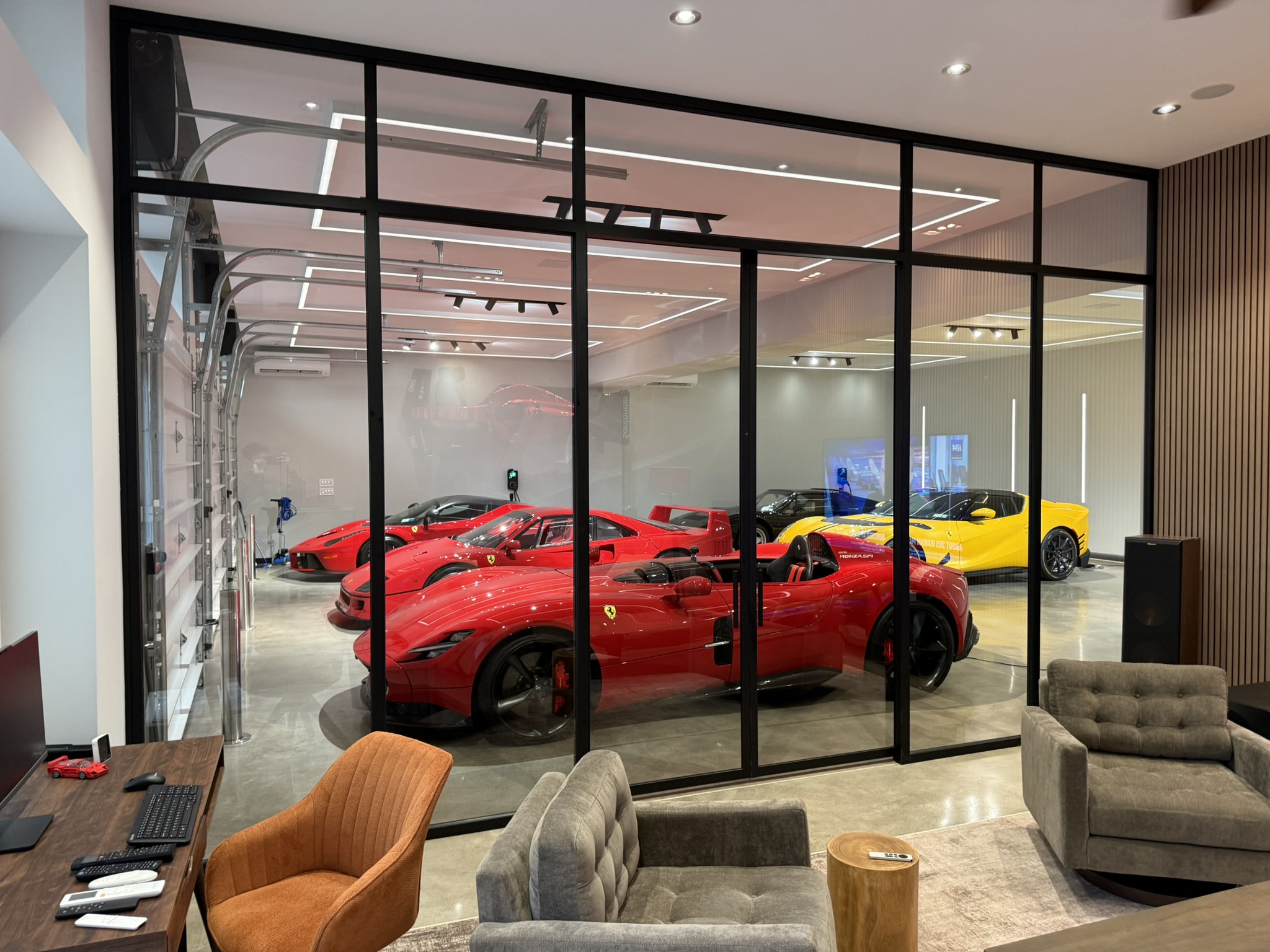 Private garage exotic car collection glass partition by WiseGlass NY